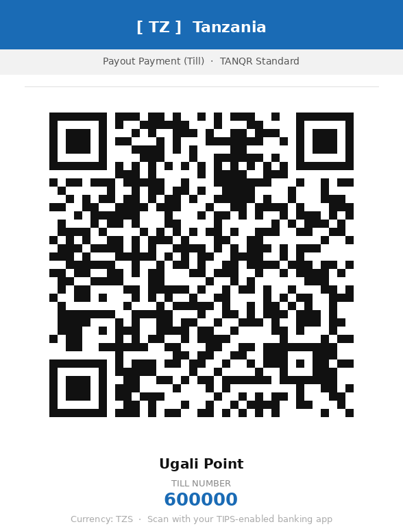 Ugali Point TIPS · TANQR · Tanzania merchant QR code